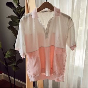 Vintage Pink And White Ribbed Golf Shirt Button Down Retro 80s M Medium Kitsch